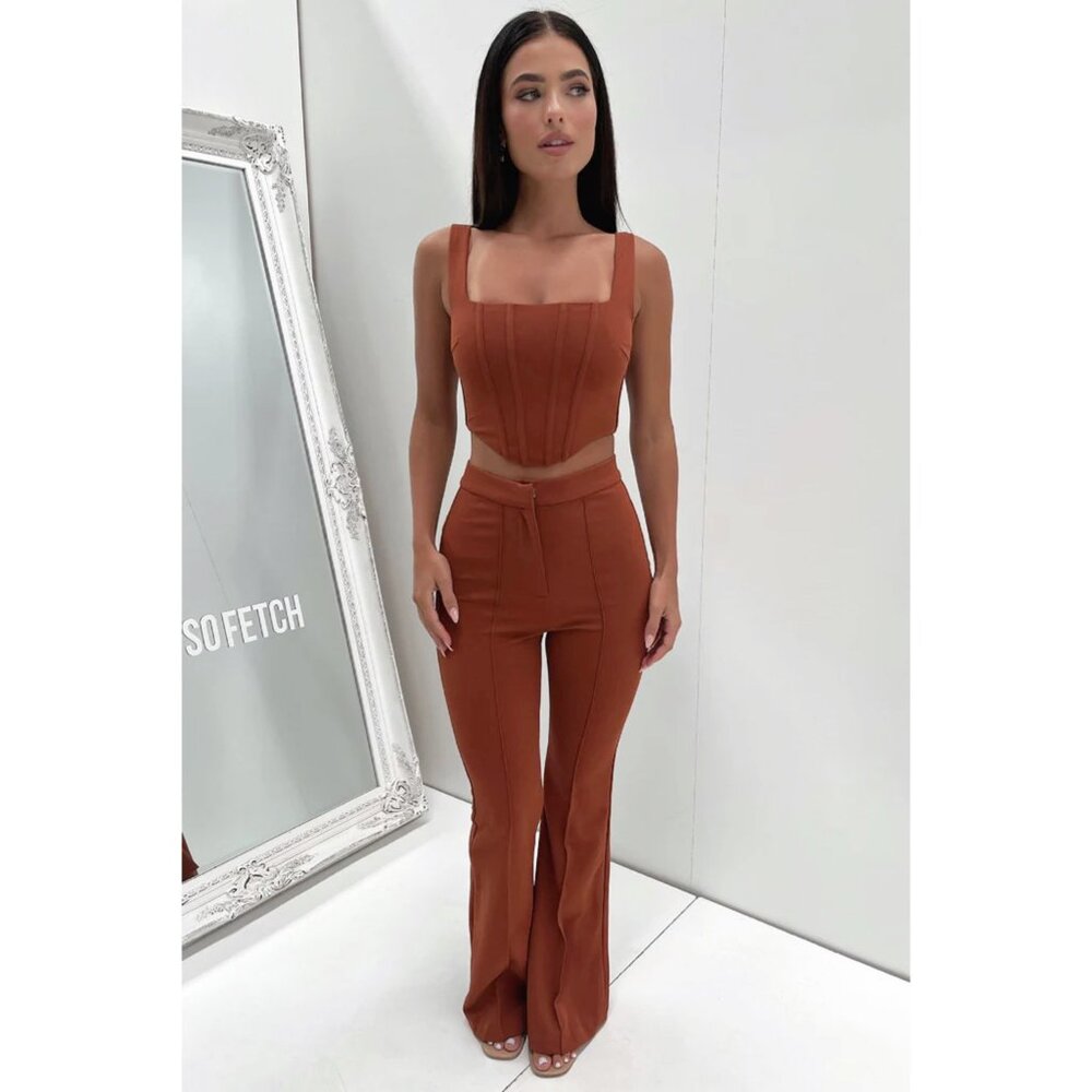 Thatssofetch Brown Corset & Flared Pants Set - image 4